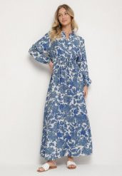 Niebieska Rozkloszowana Sukienka z Wiskozą w Kwiatowy Wzór Filirelle. Niebieskie sukienki Born2be, na spotkanie biznesowe, l, bez wzorów, z wiskozy, eleganckie, bez kołnierzyka, bez ramiączek, maxi, rozkloszowane. W wyprzedaży za 110.49 zł.