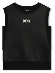 DKNY Top w kolorze czarnym rozmiar: 152. Czarne topy DKNY, bez wzorów, z bawełny, bez kołnierzyka, bez ramiączek. Za 87.61 zł.