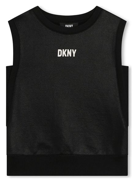 DKNY Top w kolorze czarnym rozmiar: 152. Czarne topy DKNY, bez wzorów, z bawełny, bez kołnierzyka, bez ramiączek. Za 79.21 zł.