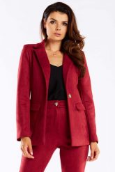 Elegancki Żakiet Zapinany na Złoty Guzik - Bordowy. Czerwone marynarki i żakiety Awama, l, bez wzorów, z elastanu, eleganckie, bez ramiączek. Za 269.90 zł.