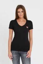 GUESS Czarny damski t-shirt Mini Triangle Tee, Rozmiar M. Czarne t-shirty Guess, m, z aplikacjami, bez kołnierzyka, bez ramiączek. W wyprzedaży za 89.99 zł.