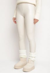 Białe Legginsy z Ekoskóry z Wysokim Stanem i Wsuwanymi Kieszeniami Rievalia. Białe legginsy Born2be, bez wzorów, z jeansu. Za 29.99 zł.