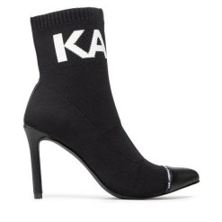 Botki KARL LAGERFELD. Czarne botki KARL LAGERFELD, bez wzorów, bez obcasa, na szpilce, bez zapięcia. Za 719.99 zł.