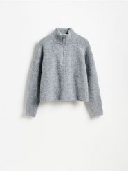 Sweter ze stójką - szary. Szare swetry Reserved, l, bez wzorów, z dzianiny, bez ramiączek. Za 139.99 zł.