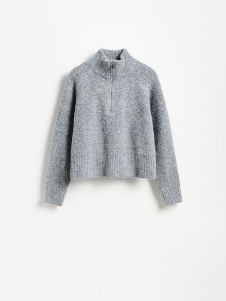 Sweter ze stójką - szary. Szare swetry Reserved, l, bez wzorów, z dzianiny, bez ramiączek. Za 139.99 zł.