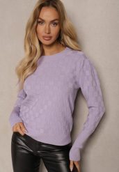 Jasnofioletowy Sweter z Modalem i Wiskozą Ozdobiony Tłoczeniem Liliti. Fioletowe swetry Renee, m, z aplikacjami, z jeansu, casualowe, bez ramiączek. W wyprzedaży za 63.99 zł.
