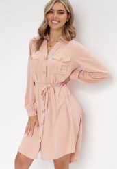 Różowa Bawełniana Sukienka Koszulowa Aravia. Czerwone sukienki Born2be, l, bez wzorów, z bawełny, bez kołnierzyka, bez ramiączek, mini, koszulowe. Za 64.99 zł.