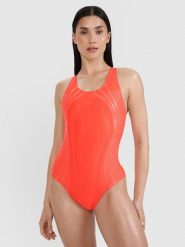 4F Kostium kąpielowy jednoczęściowy damski - czerwony XL. Czerwone szorty 4f, bez wzorów, z elastanu, eleganckie. W wyprzedaży za 79.99 zł.