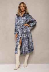 Niebieska Koszulowa Sukienka z Paskiem w Fantazyjny Print Nithin. Niebieskie sukienki Renee, l, bez wzorów, bez kołnierzyka, bez ramiączek, midi, koszulowe. W wyprzedaży za 104.99 zł.
