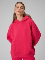 4F Bluza dresowa loose z kapturem damska - czerwona S. Czerwone bluzy 4f, s, bez wzorów, z dresówki, bez ramiączek, z kapturem. Za 199.99 zł.