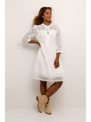 Cream Sukienka w kolorze białym rozmiar: 34. Białe sukienki Cream, bez wzorów, z koronki, bez kołnierzyka, bez ramiączek, midi, rozkloszowane. Za 173.99 zł.