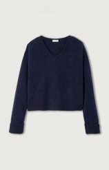 GRANATOWY SWETER AMERICAN VINTAGE. Niebieskie swetry American Vintage, m, bez wzorów, z elastanu, vintage, bez ramiączek. W wyprzedaży za 610.00 zł.