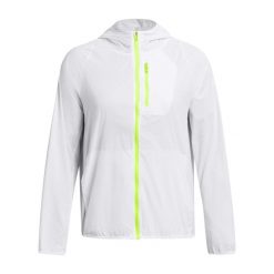 Damska wodoodporna kurtka z kapturem Under Armour Launch Lightweight. Białe kurtki do biegania Under Armour, bez wzorów, z kapturem, do biegania. Za 438.00 zł.