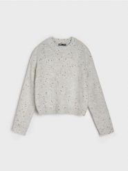 Sweter z kolorowymi cekinami i domieszką wełny - szary. Szare swetry Sinsay, l, bez wzorów, z wełny, bez ramiączek. Za 69.99 zł.