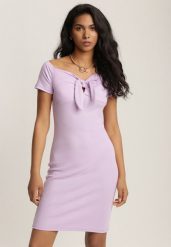 Liliowa Sukienka Aquita. Fioletowe sukienki Renee, m, bez wzorów, z bawełny, sportowe, bez kołnierzyka, bez ramiączek, mini, dopasowane. W wyprzedaży za 55.99 zł.