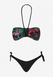 Czarne Bikini Góra Wiązana na Szyi i Plecach z Ozdobną Plecionką Majtki Typu Figi z Wiązaniem po Bokach Silalaria. Czarne bikini Born2be, bez wzorów, eleganckie. Za 79.99 zł.