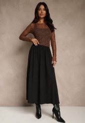 Czarna Rozkloszowana Spódnica z Bawełny Tussala. Czarne spódnice Renee, l, bez wzorów, z bawełny, eleganckie, maxi, oversize. Za 109.99 zł.