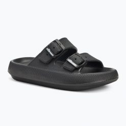 Klapki damskie Ellesse Karly. Czarne klapki Ellesse, bez wzorów, z materiału, klasyczne, bez obcasa, bez zapięcia. Za 52.99 zł.