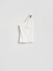 Bluzka na jedno ramię - złamana biel. Bluzki Reserved, l, bez wzorów, z bawełny, bez kołnierzyka, bez ramiączek. Za 79.99 zł.