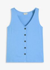 Top z plisą guzikową. Białe topy bonprix, bez wzorów, bez kołnierzyka, bez ramiączek. Za 54.99 zł.