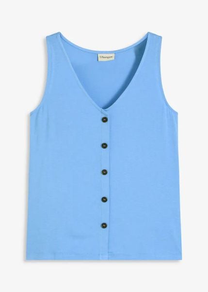 Top z plisą guzikową. Białe topy bonprix, bez wzorów, bez kołnierzyka, bez ramiączek. Za 54.99 zł.