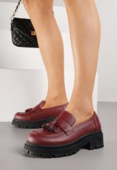 Bordowe Mokasyny na Grubej Podeszwie z Frędzlami Sewolia. Czerwone mokasyny Born2be, bez wzorów, z jeansu. Za 59.99 zł.