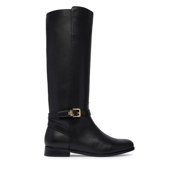 Oficerki LAUREN RALPH LAUREN. Czarne kozaki Lauren Ralph Lauren, bez wzorów, bez obcasa, na płaskiej podeszwie, bez zapięcia. Za 1,299.00 zł.