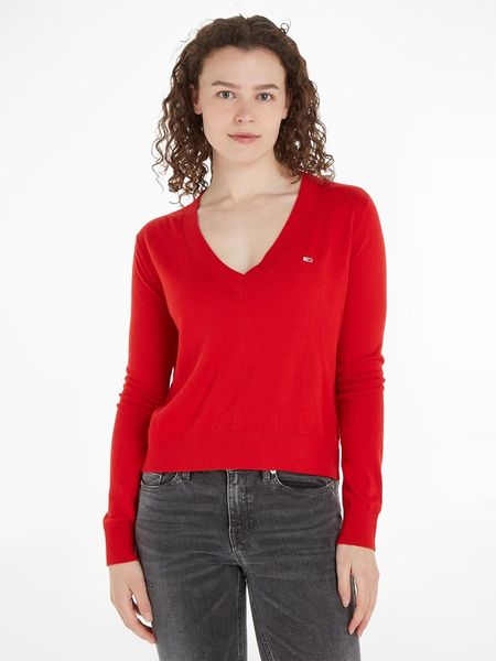 TOMMY JEANS Sweter w kolorze czerwonym rozmiar: L. Czerwone swetry Tommy Jeans, l, bez wzorów, z bawełny, bez ramiączek. Za 268.55 zł.