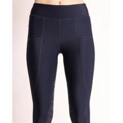 Damskie legginsy jeździeckie z pełną przyczepnością i kryształową kieszenią Mont. Niebieskie legginsy MONTAR, bez wzorów, z elastanu, biznesowe. Za 444.00 zł.