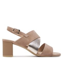 Sandały Caprice. Brązowe sandały Caprice, bez wzorów, bez obcasa, na słupku, bez zapięcia. Za 339.99 zł.