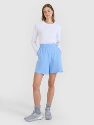 4F Spodenki dresowe damskie - niebieskie XL. Niebieskie szorty 4f, bez wzorów, z bawełny, sportowe. Za 79.99 zł.