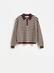 Sweter polo - brązowy. Brązowe swetry Reserved, l, bez wzorów, z dzianiny, bez ramiączek. Za 129.99 zł.