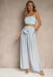 Niebieskie Wiskozowe Spodnie High Waist o Szerokim Kroju Aranisa. Niebieskie jeansy Renee, l, z aplikacjami, z jeansu, eleganckie, z podwyższonym stanem. W wyprzedaży za 67.99 zł.