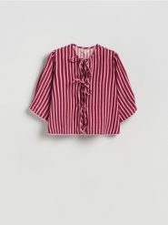 Bluzka w paski - czerwony. Czerwone bluzki Reserved, l, bez wzorów, z bawełny, bez kołnierzyka, bez ramiączek. Za 129.99 zł.