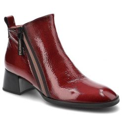 Botki damskie Hispanitas, cholewka ze skóry naturalnej lakierowanej zapięcie na suwak stabilny obcas typu klocek, picota, HI222345-Rio-I22. Czerwone botki Hispanitas, bez wzorów, ze skóry, biznesowe, bez obcasa, na obcasie, bez zapięcia. Za 499.00 zł.