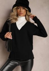 Czarna Bawełniana Bluza z Trójkątnym Dekoltem Hydralia. Czarne bluzy Renee, bez wzorów, z bawełny, casualowe, bez ramiączek, bez kaptura. W wyprzedaży za 79.99 zł.