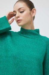 Vero Moda sweter damski kolor zielony lekki z półgolfem. Zielone swetry Vero Moda, l, bez wzorów, z dzianiny, bez ramiączek. W wyprzedaży za 110.99 zł.