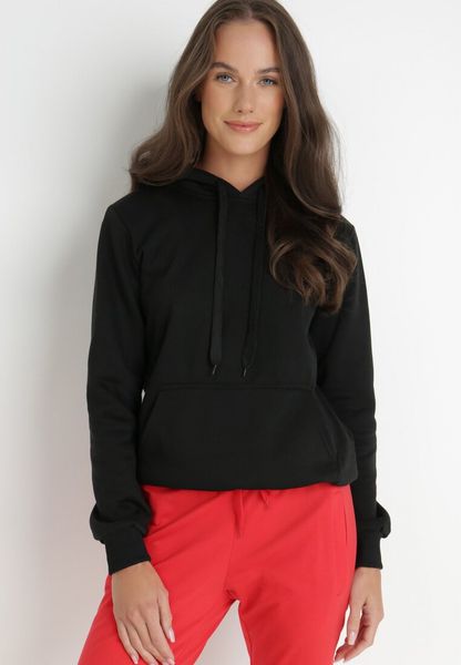 Czarna Bluza z Kapturem Kasseia. Czarne bluzy Born2be, l, bez wzorów, z dzianiny, z kapturem. Za 49.99 zł.