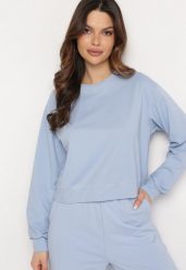 Jasnoniebieska Bawełniana Bluza Oversize o Krótszym Kroju Vesperana. Niebieskie bluzy Born2be, l, bez wzorów, z bawełny, bez kaptura. W wyprzedaży za 93.49 zł.
