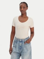 Guess T-Shirt W6GI14 K3033 Pomarańczowy Regular Fit. Brązowe t-shirty Guess, l, z aplikacjami, z bawełny, bez kołnierzyka, bez ramiączek. Za 159.99 zł.