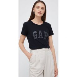GAP t-shirt bawełniany kolor czarny. Czarne t-shirty GAP, bez wzorów, z bawełny, bez kołnierzyka, bez ramiączek. Za 119.99 zł.