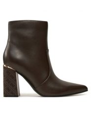 Guess Botki Frenkie FLFFRE LEA10 Brązowy. Brązowe botki Guess, z aplikacjami, ze skóry, bez obcasa, na słupku, bez zapięcia. Za 449.99 zł.
