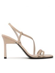 Calvin Klein Sandały Geo Stiletto Asy Sandal HW0HW01609 Beżowy. Brązowe sandały Calvin Klein, bez wzorów, ze skóry, bez obcasa, na szpilce, bez zapięcia. Za 559.99 zł.