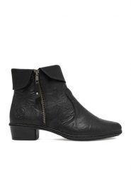 Rieker Botki CEO-Y07A8-01 Czarny. Czarne botki Rieker, bez wzorów, ze skóry, bez obcasa, na słupku, bez zapięcia. Za 399.99 zł.