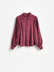 Koszula z modalem - bordowy. Czerwone koszule Reserved, l, bez wzorów, z tkaniny, bez kołnierzyka, bez ramiączek. Za 119.99 zł.