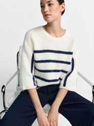 Rich & Royal Damski sweter z dzianiny z zawartością alpaki i wełny Kobiety niebieski|biały w paski, S. Białe swetry Rich & Royal, s, bez wzorów, z dzianiny, bez ramiączek. Za 699.95 zł.