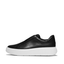 Damskie skórzane trampki bez sznurowadeł FitFlop Rtg. Czarne trampki FIT FLOP, bez wzorów, z materiału, eleganckie, bez zapięcia. Za 507.50 zł.