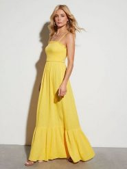 LA Angels Sukienka w kolorze żółtym rozmiar: L. Żółte sukienki LA Angels, na imprezę, l, bez wzorów, z wiskozy, bez kołnierzyka, bez ramiączek, maxi. Za 193.95 zł.