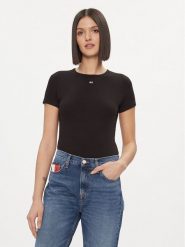 Tommy Jeans T-Shirt Essential DW0DW17383 Czarny Slim Fit. Czarne t-shirty Tommy Jeans, l, bez wzorów, z bawełny, bez kołnierzyka, bez ramiączek. Za 109.99 zł.