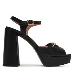 Sandały LOVE MOSCHINO. Czarne sandały Love Moschino, bez wzorów, bez obcasa, na słupku, bez zapięcia. Za 1,669.00 zł.